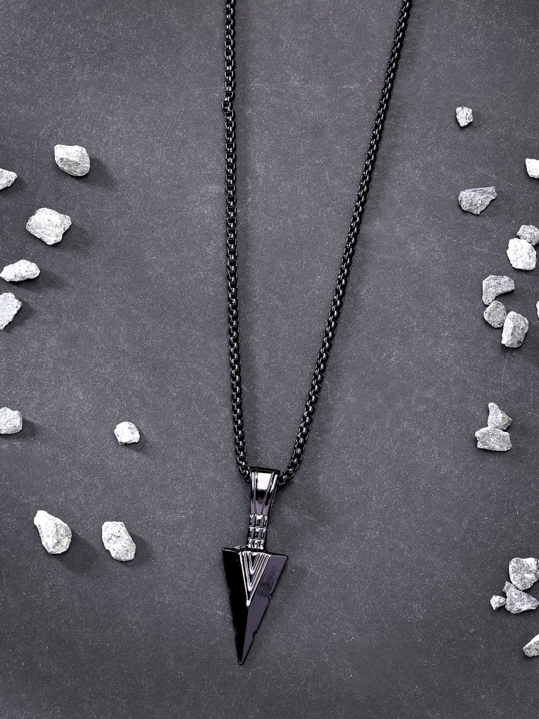 Roadster Men Black Rhodium-Plated Arrow-Shaped Pendant with Chain