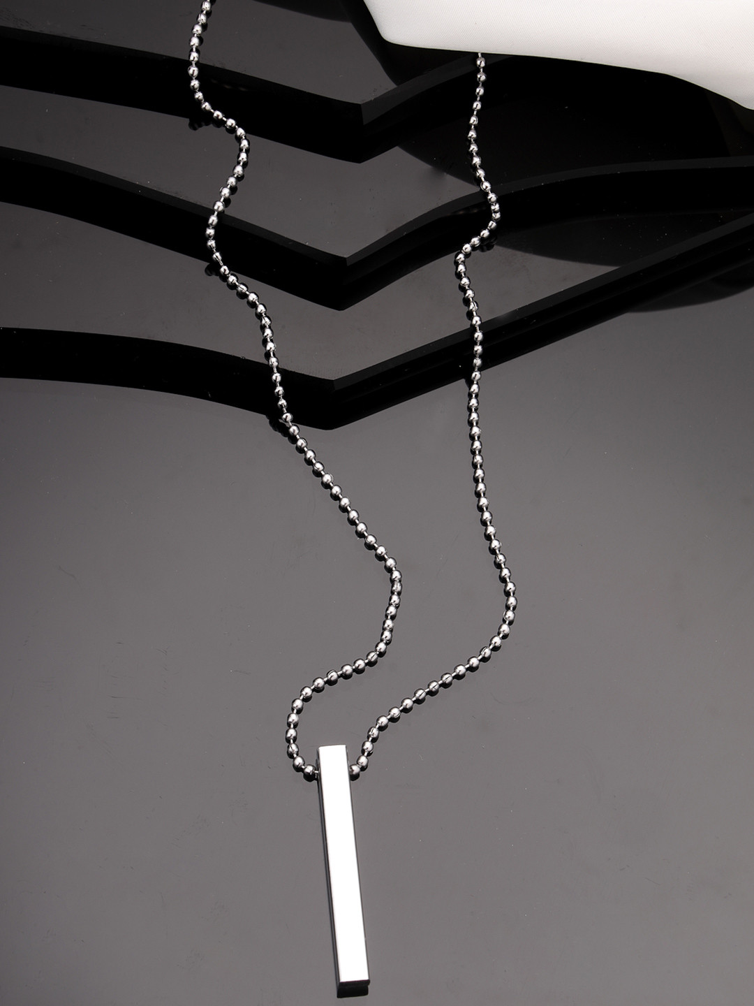 Roadster Men Silver Rhodium Plated Bar Pendant & Chain