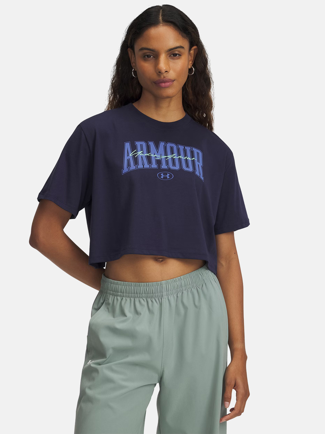 UNDER ARMOUR Brand Logo Printed Drop-Shoulder Sleeves Boxy Crop T-shirt