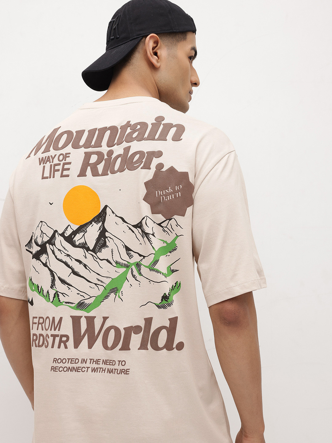 The Roadster Life Co Printed Drop-Shoulder Sleeves Pure Cotton T-shirt