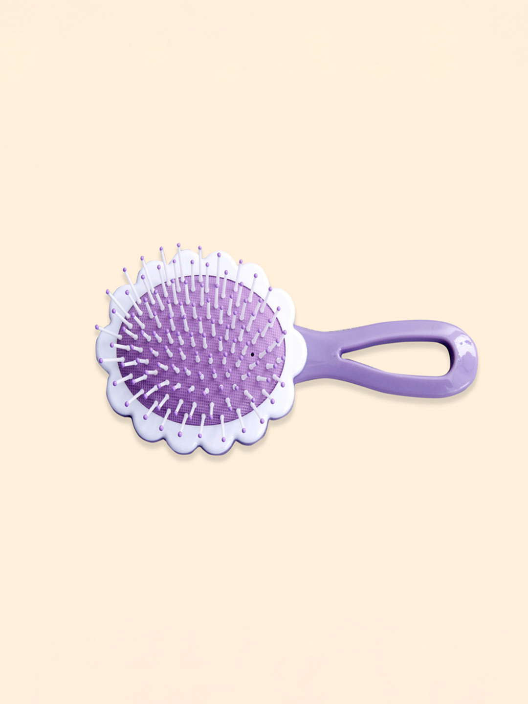 Beutifly Paddle Floral Printed Oval Glossy Hair Brush- Purple