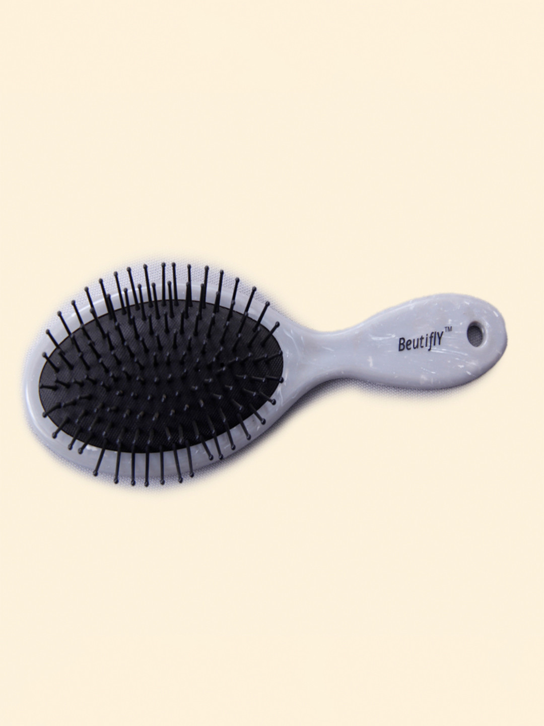 Beutifly Pocket Friendly Marble Round Paddle Hairbrush - Grey