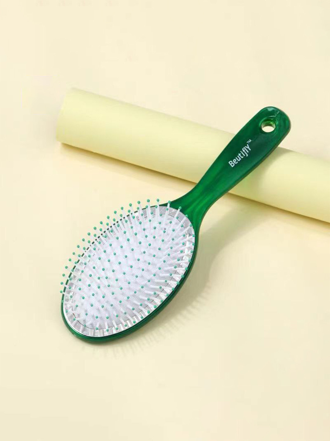 Beutifly Round Marble Paddle Hairbrush - Green