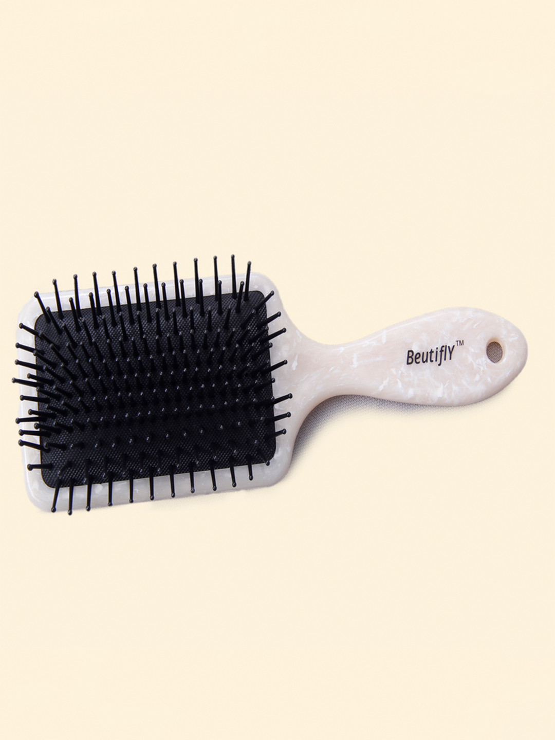 Beutifly Pocket Friendly Marble Paddle Hairbrush - White