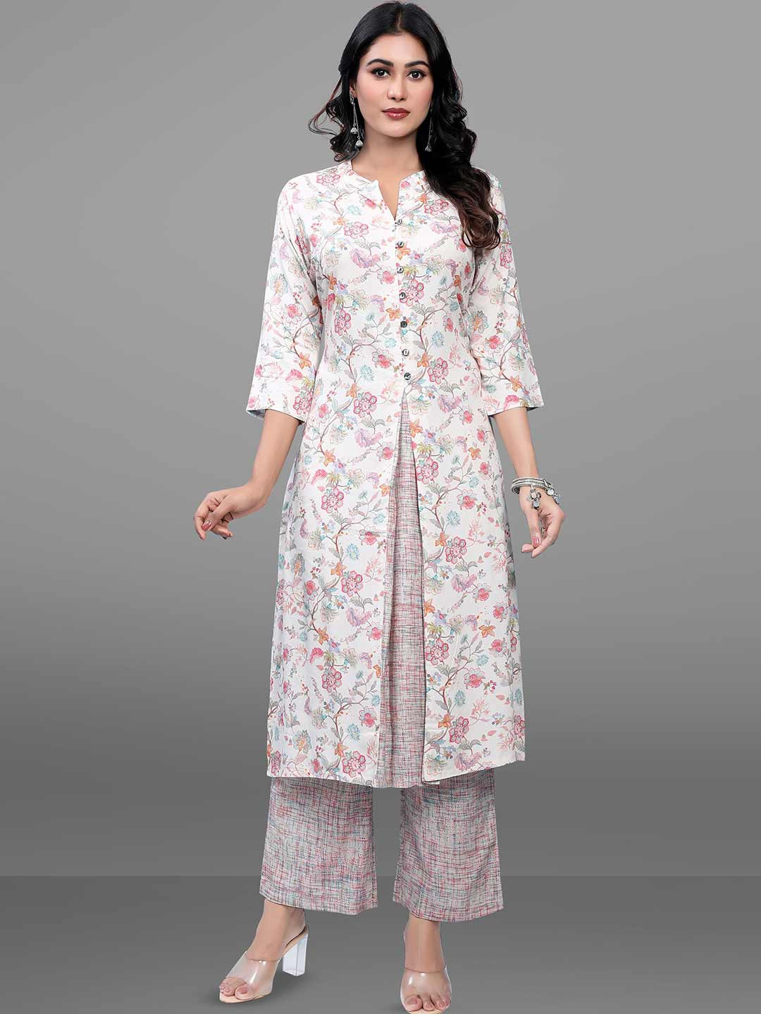 BABRU Women Floral Printed Regular Liva Kurti with Palazzos
