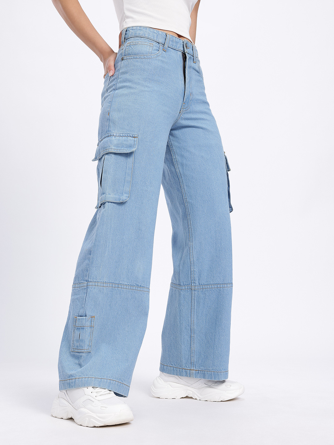 glitchez Women Cargo Style Flared Jeans