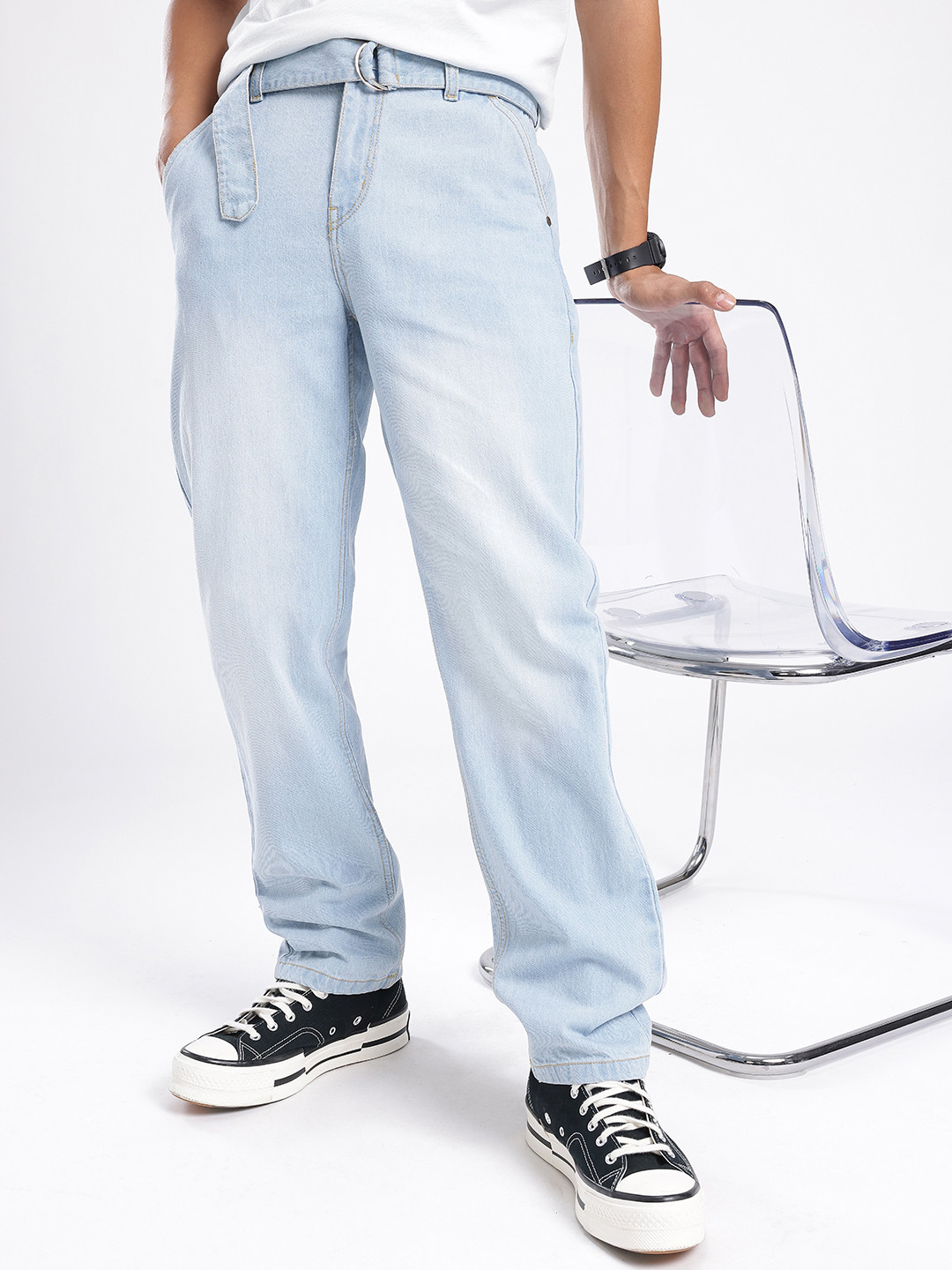 glitchez Light Shade Jeans with Belt