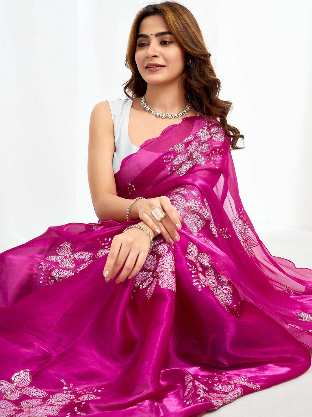 all about you Floral Sequinned Pure Chiffon Saree