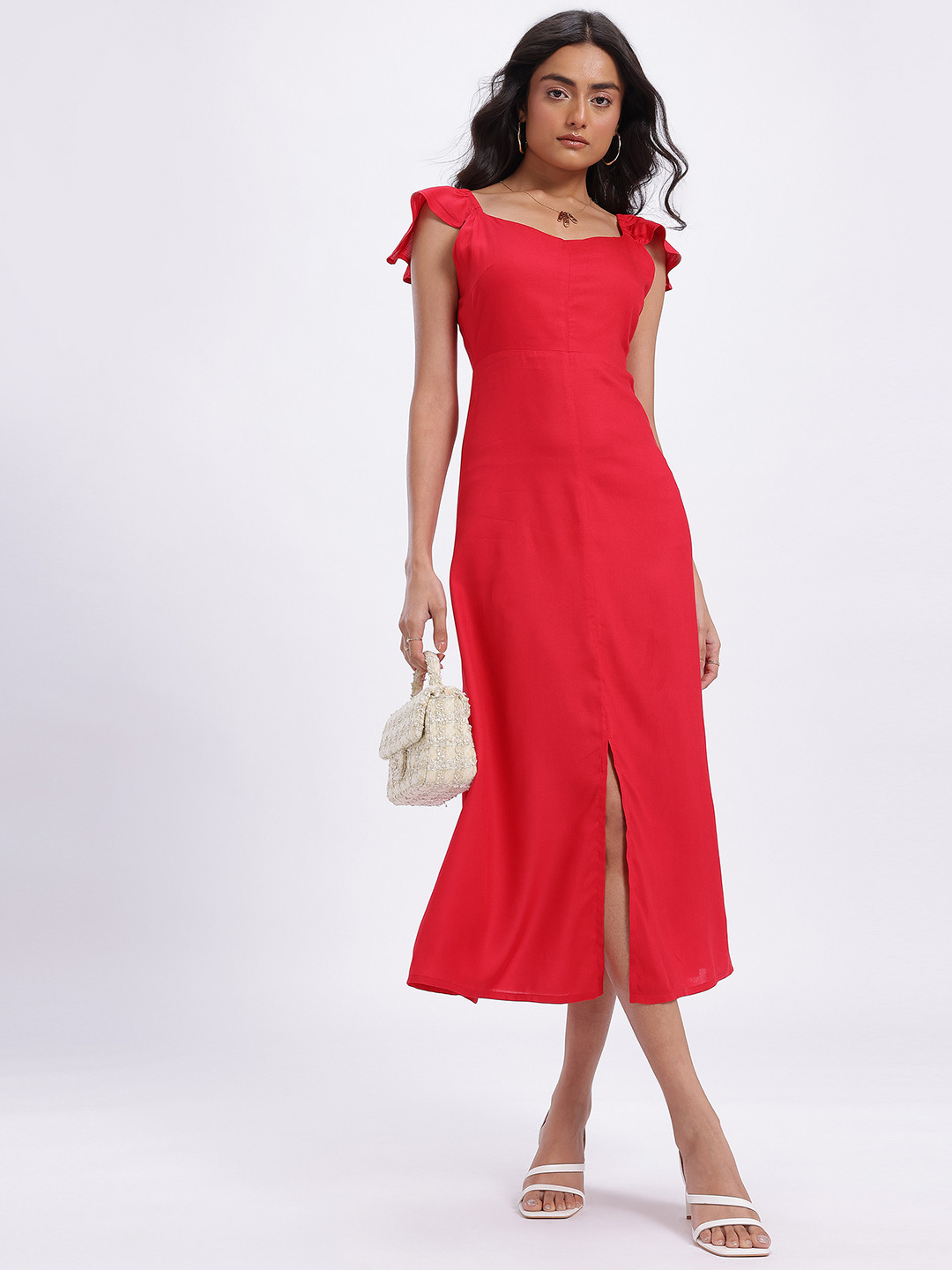 glitchez Front Slit A-Line Midi Dress