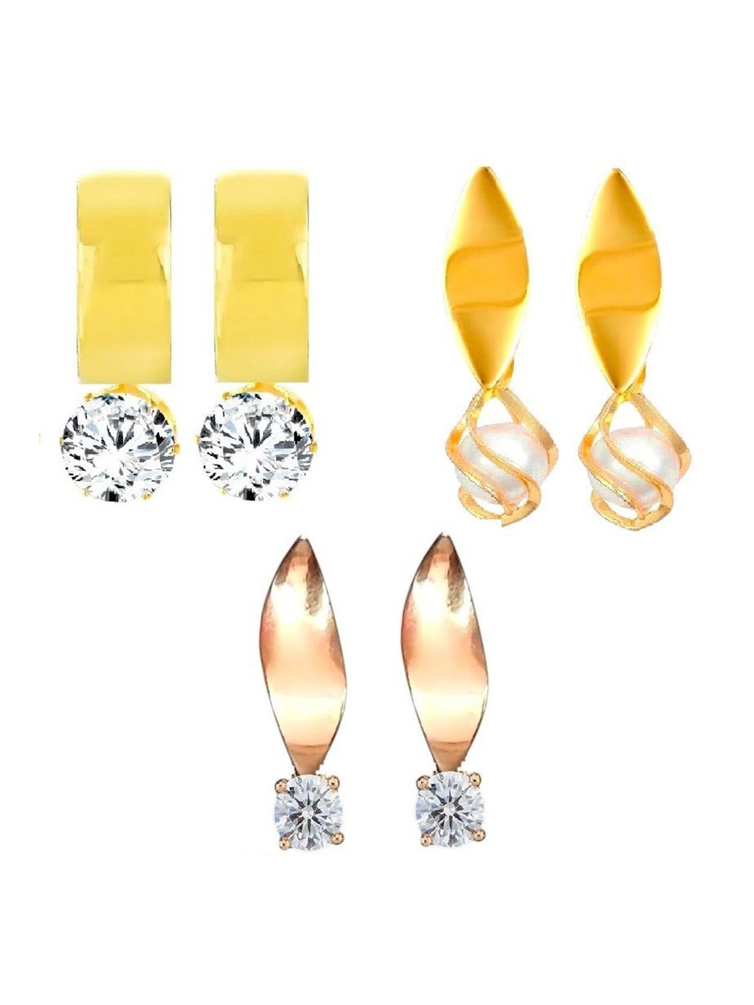 Kord Store Women Set Of 3 Gold Plated White Stone Lightweight Boho Drop Earrings
