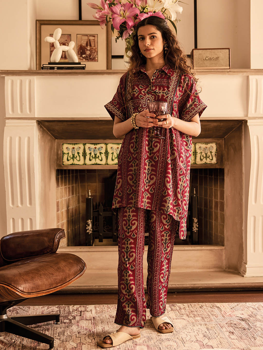 Lakshita Women Pink Printed Rayon Co-Ord Set