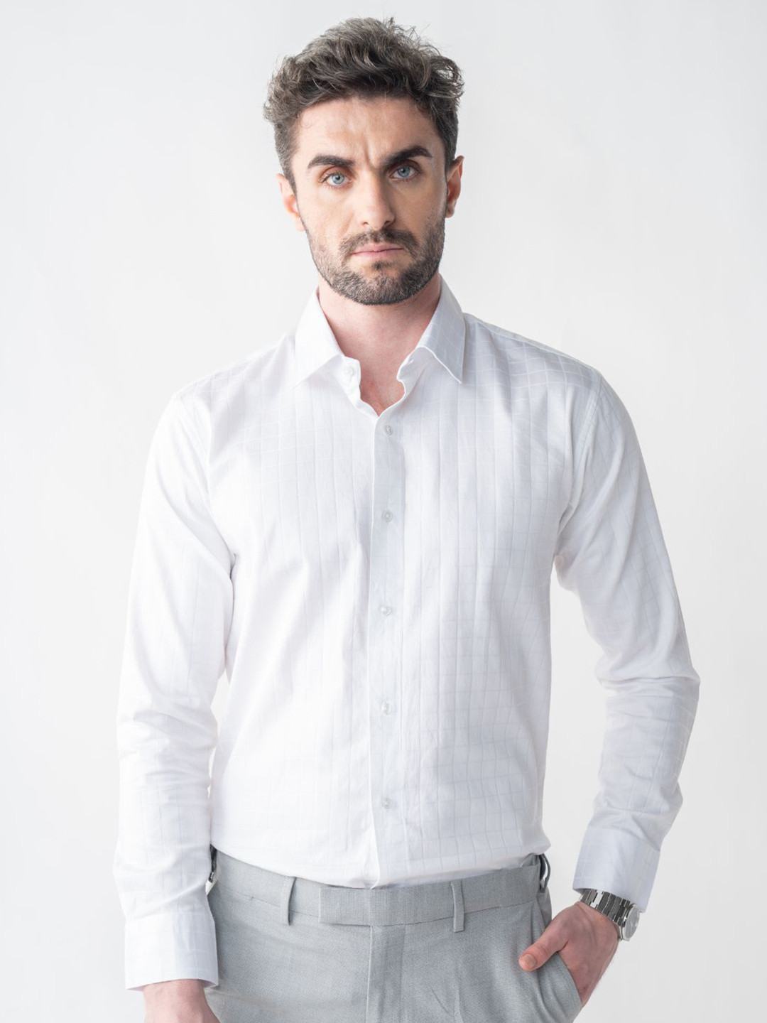 VELLURE Men's Checkmate Giza Satin Full Sleeve Shirt