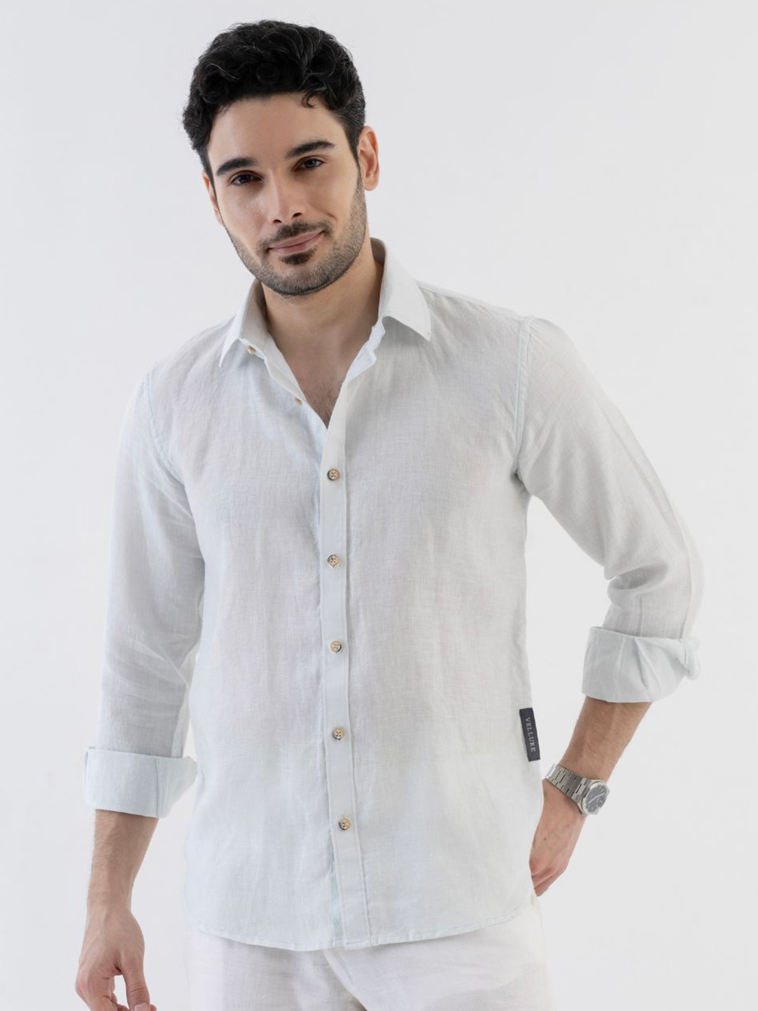 VELLURE Men's Pure Linen Full Sleeve Shirt