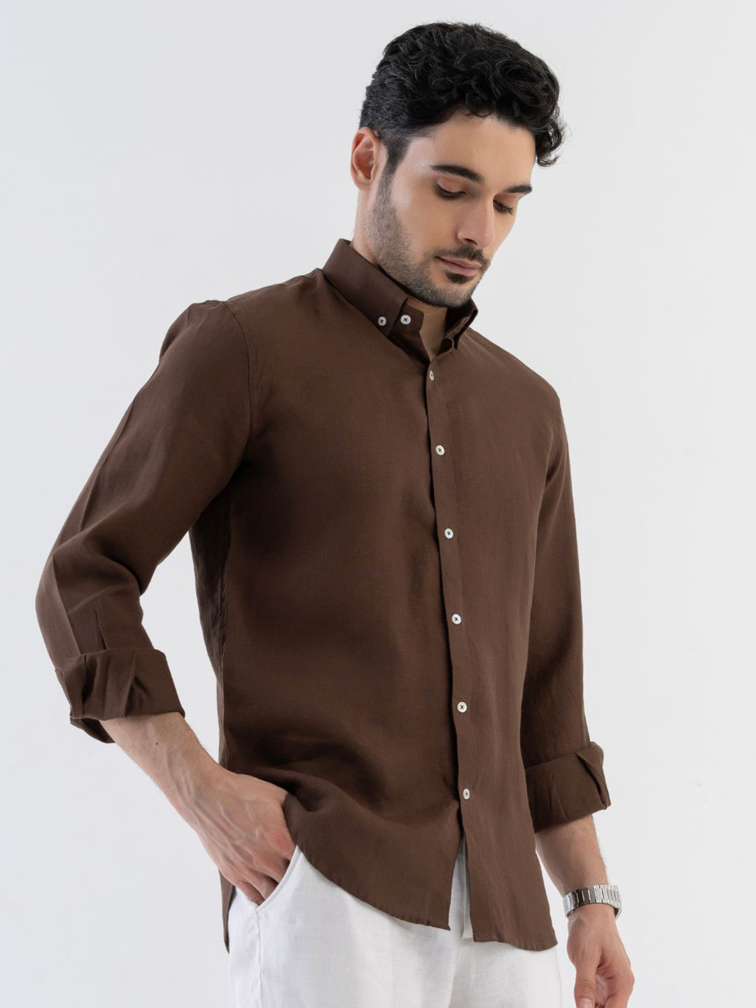 VELLURE Men Pure Linen Full Sleeve Shirt
