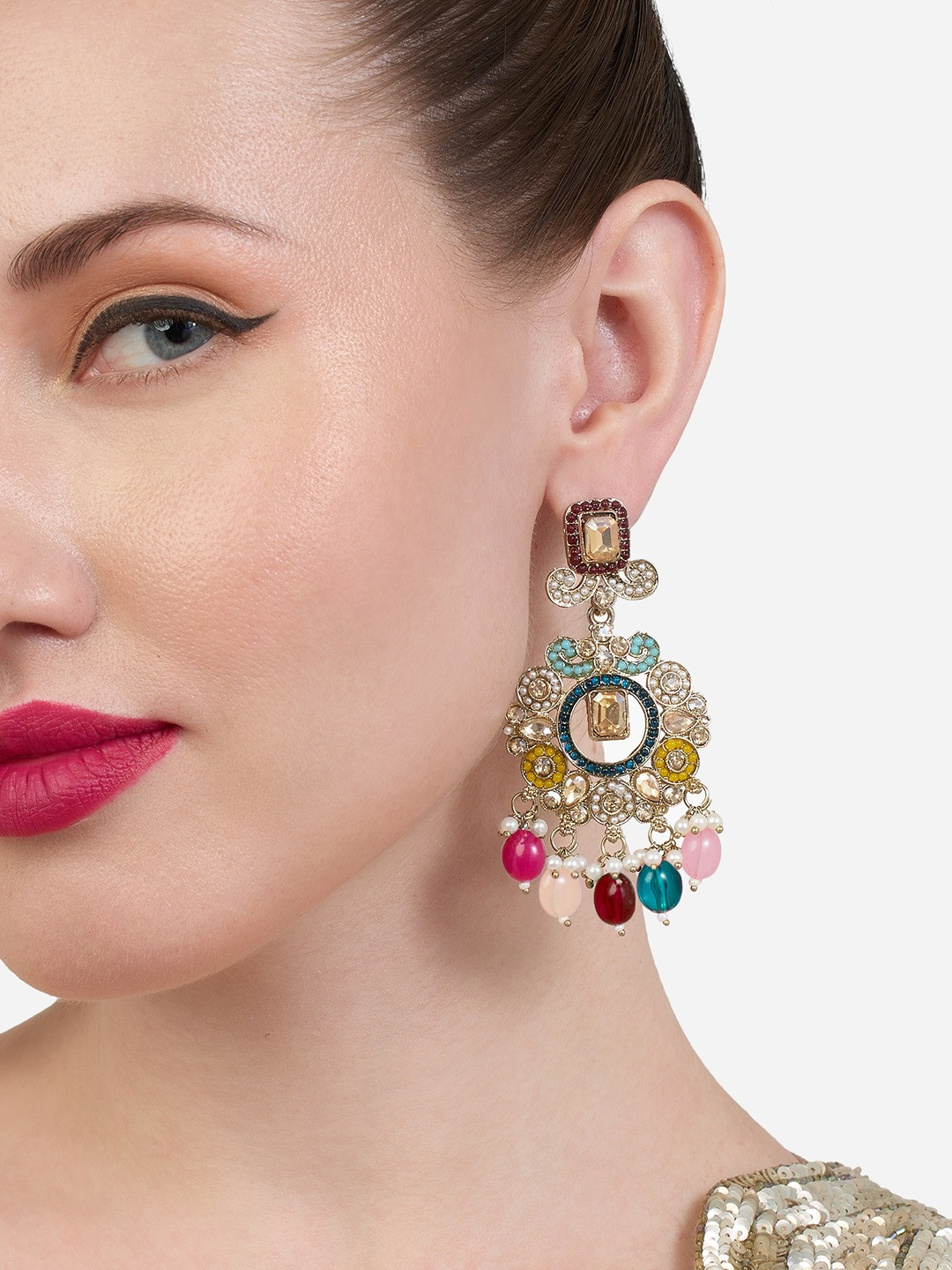 Zaveri Pearls Women Contemporary Stones Beads Antique Look Dazzling Drop Earrings