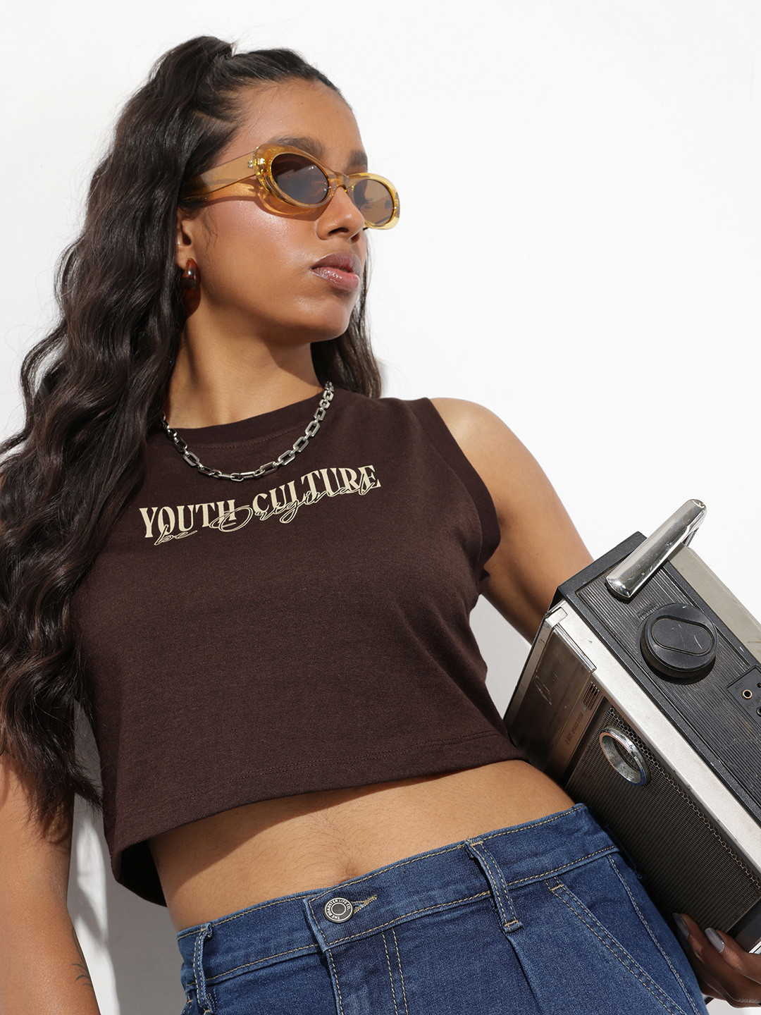 The Roadster Life Co. Typography Printed Slim Fit Cropped T-shirt