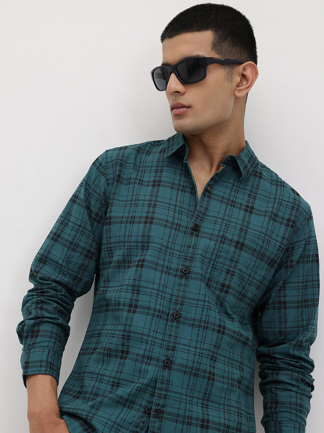 The Roadster Life Co. Tartan Check Spread Collar Pure Cotton Shirt