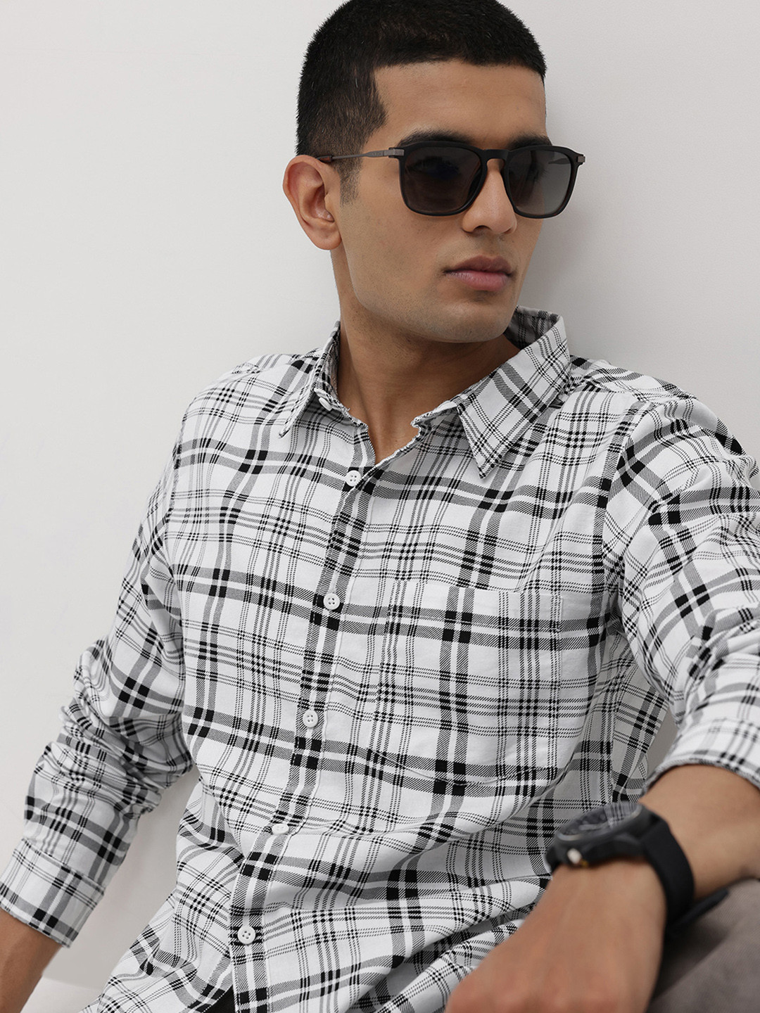 The Roadster Life Co. Tartan Check Spread Collar Pure Cotton Shirt