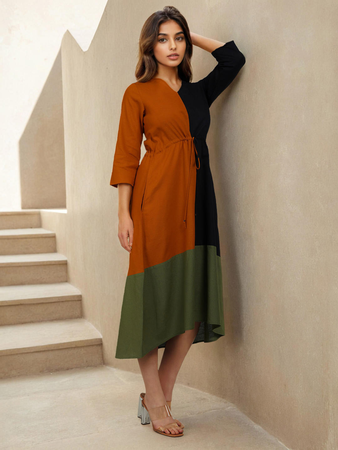 Dora Dori Colourblocked A-Line Midi Dress