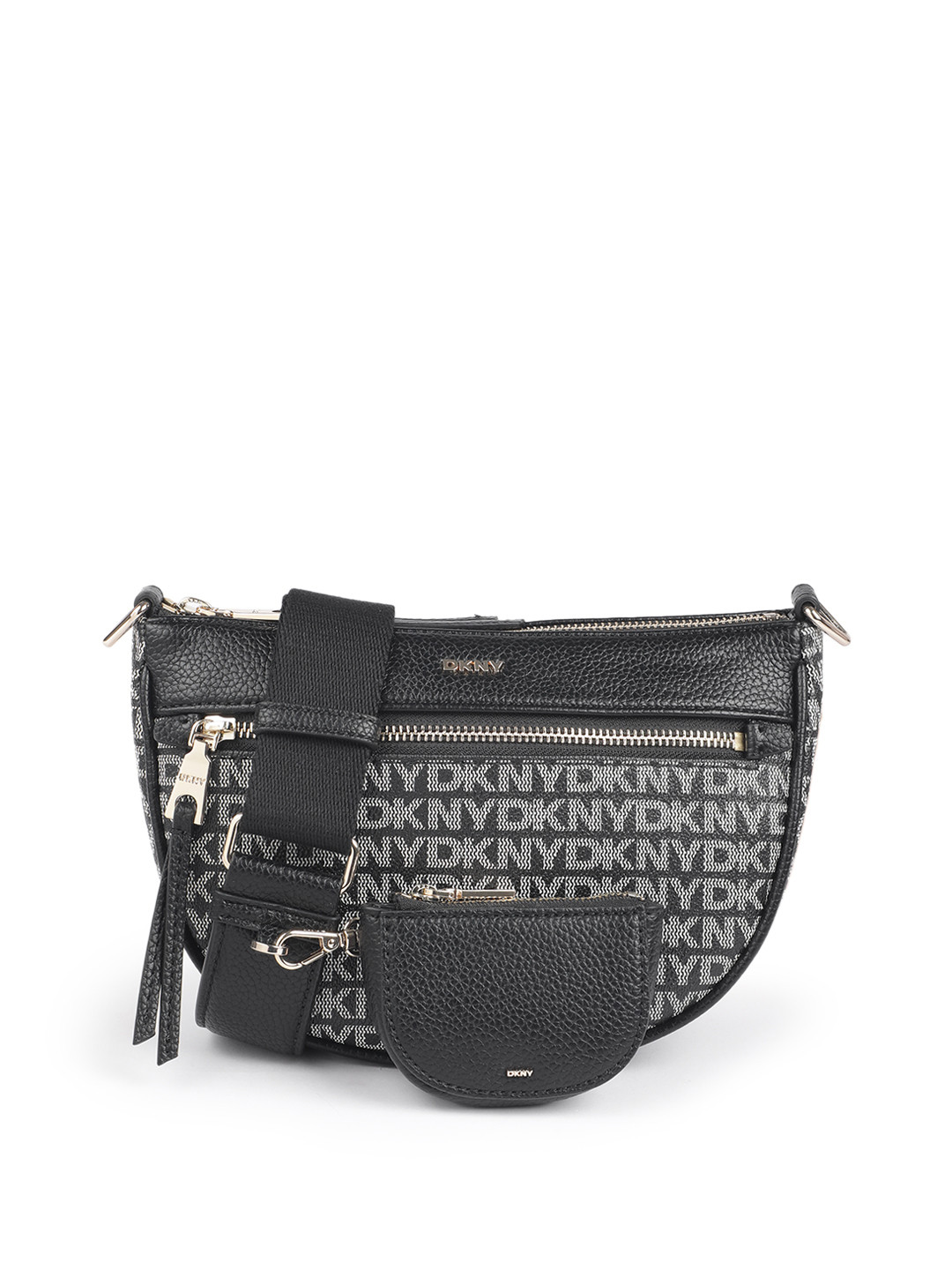 DKNY Brand Logo Printed Structured Sling Bag With Coin Pouch