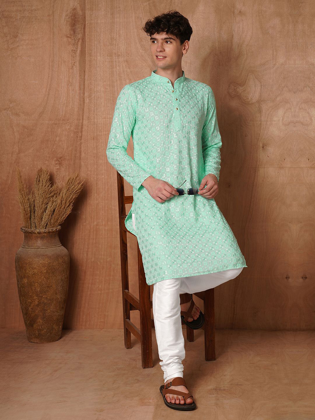 TRYBUY.IN Men Ethnic Motifs Printed Chikankari Indie Prints Kurta