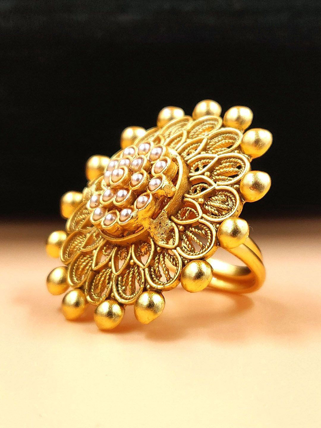 JYONA Gold Plated Beaded Adjustable Finger Ring