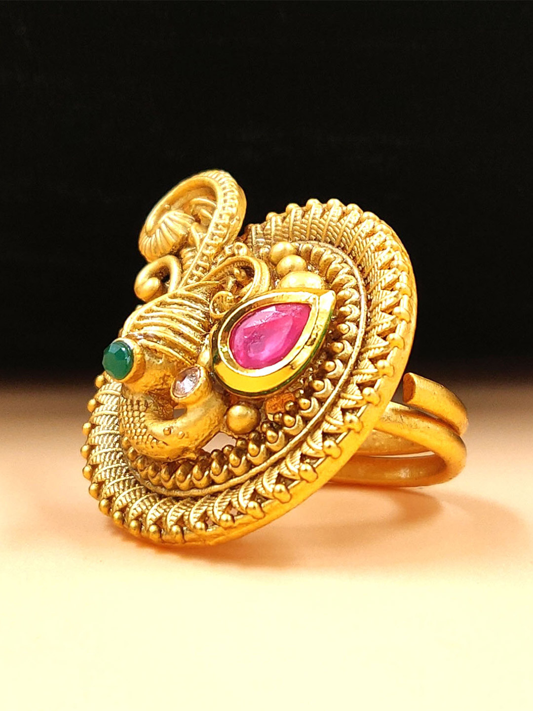 JYONA Gold Plated Stone Studded Adjustable Finger Ring