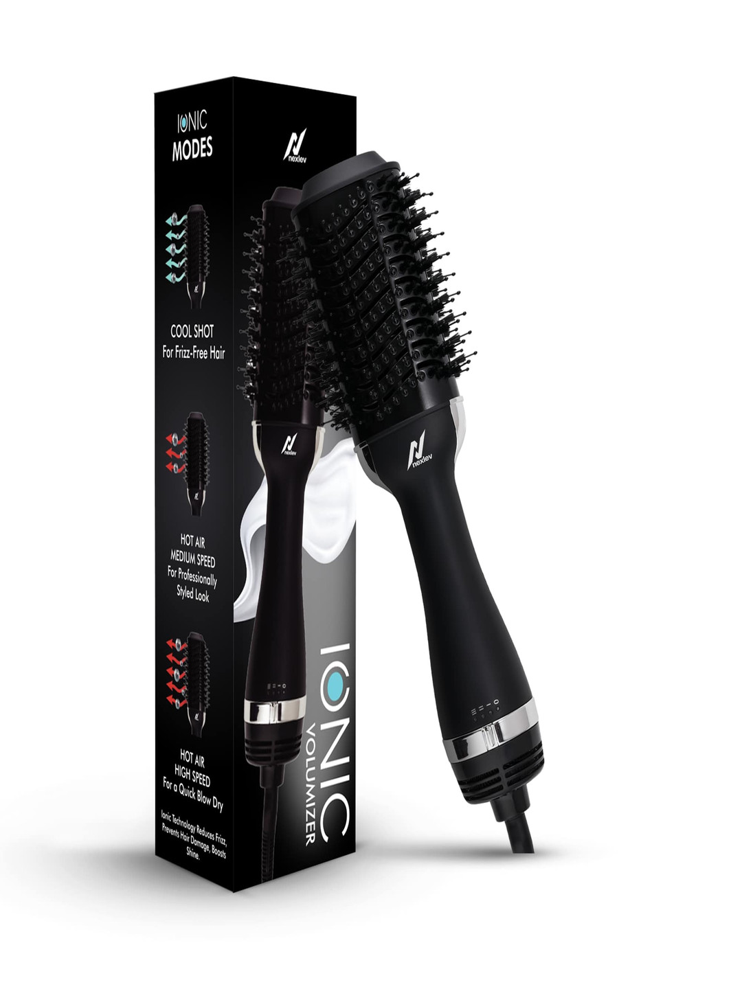 NexLev V-01 Ionic Volumizer Hair Brush- Black