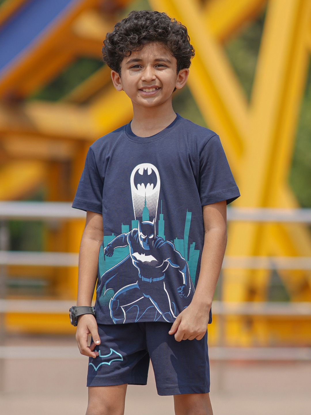 Nap Chief Kids Unisex Batman Signal Glow In The Dark Pure Cotton T-shirt with Shorts