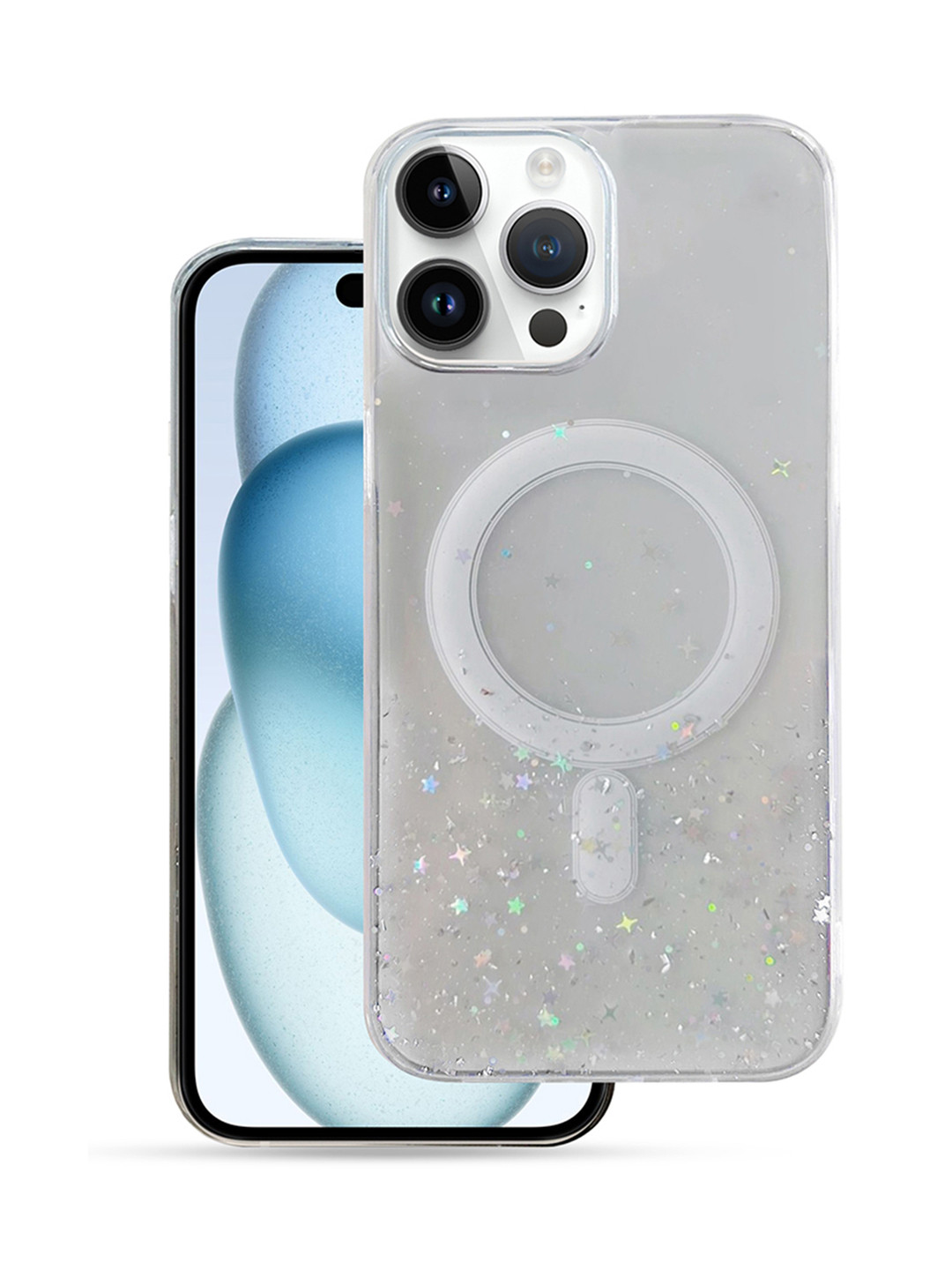 QRIOH iPhone 15 Pro Max Clear Glitter TPU Case with Magsafe