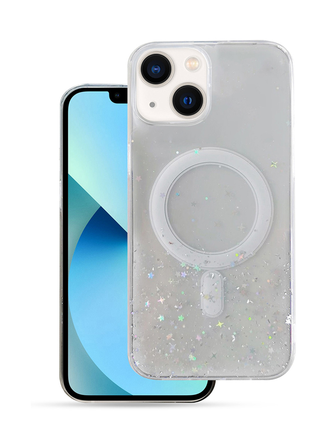 QRIOH iPhone 15 Plus Clear Glitter TPU Case with Magsafe