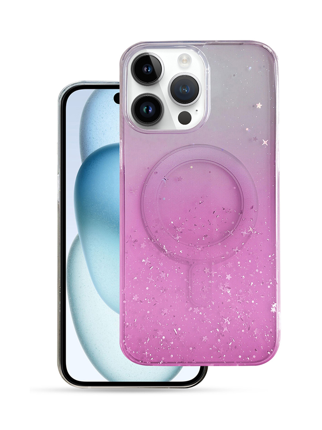 QRIOH iPhone 15 Pro Max Pink Glitter TPU Case with Magsafe