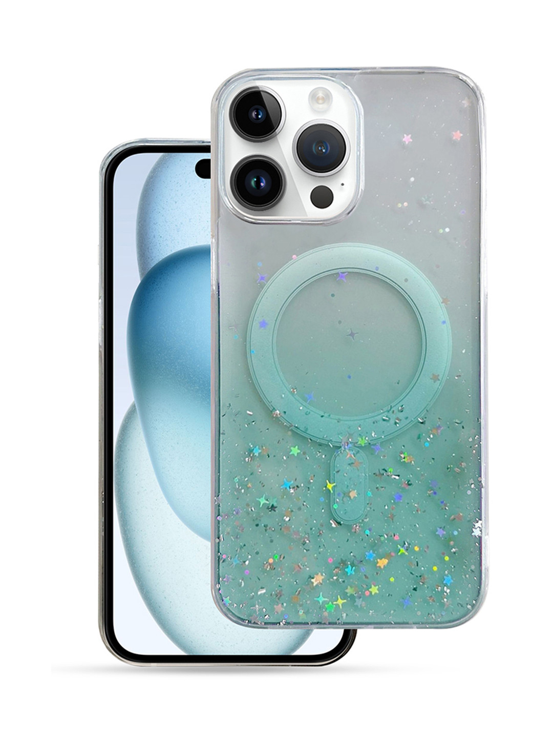 QRIOH iPhone 14 Pro Max Green Glitter TPU Case with Magsafe