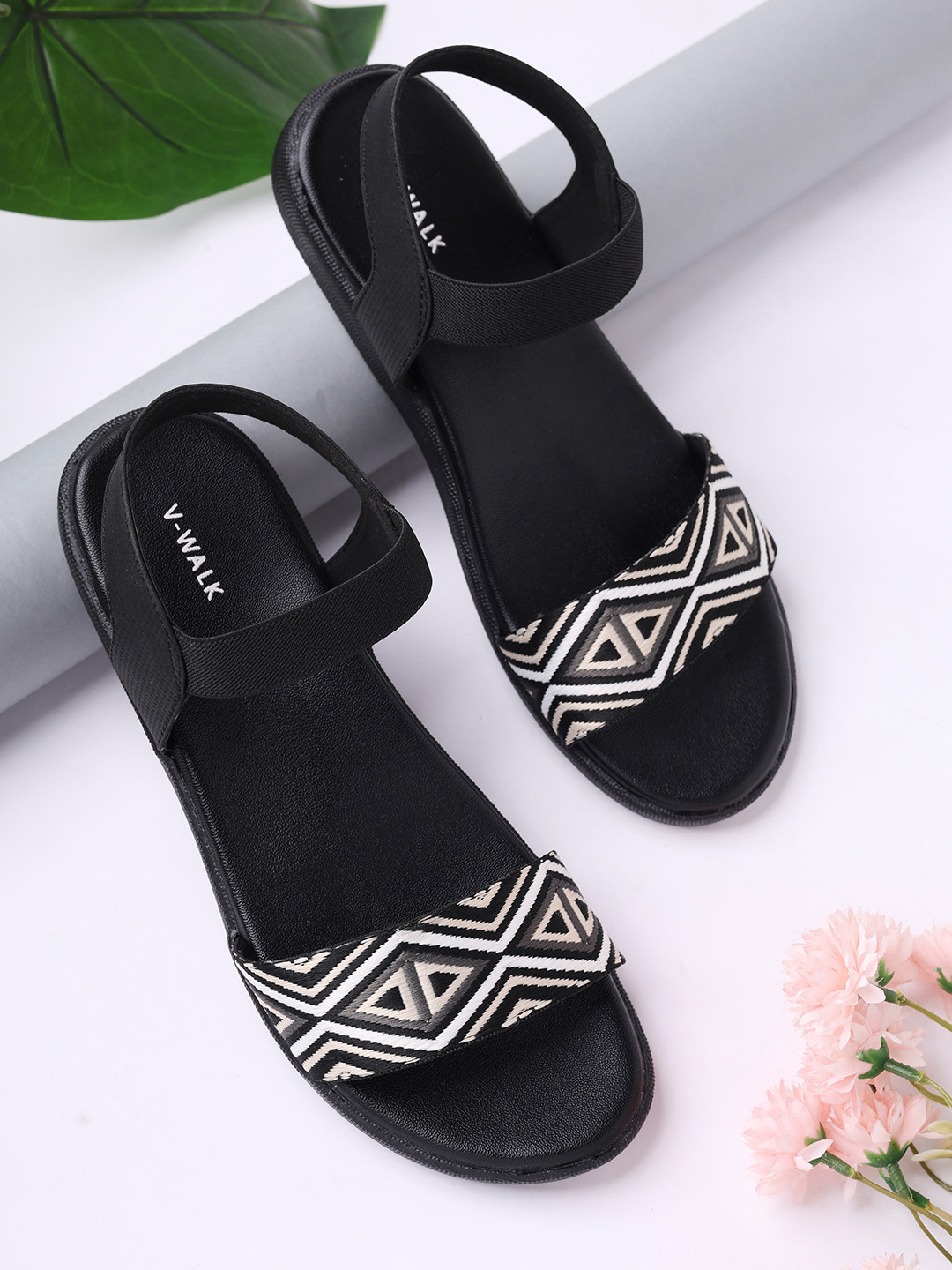 V-WALK Women Printed Open Toe Flats with Bows