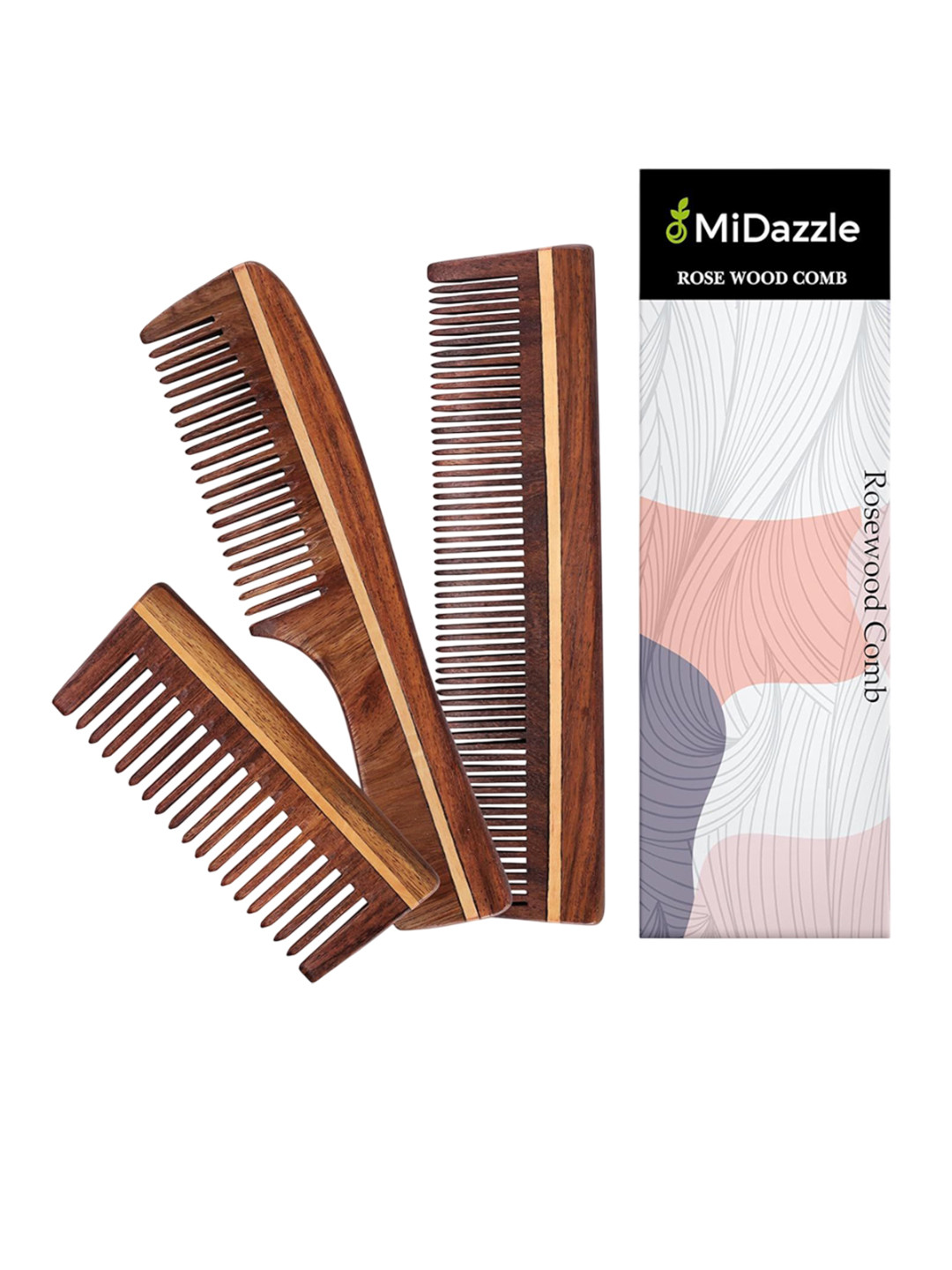 Omidazzle Set Of 3 Natural Handcrafted Sheesham Rosewood Paddle Hair Comb