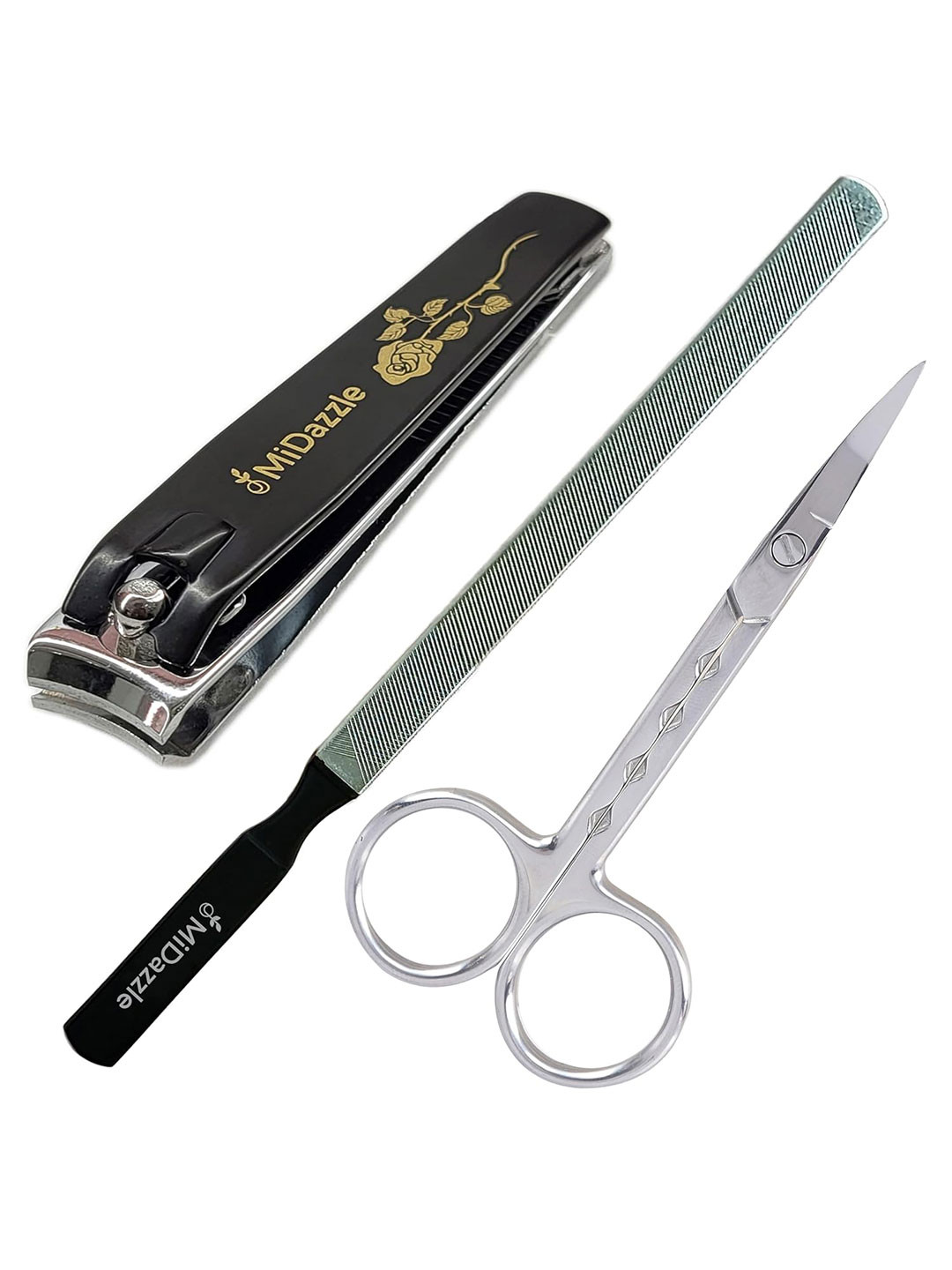 Omidazzle Set Of 3 Large Nail Clipper, Nail Filer & Cuticle Scissor
