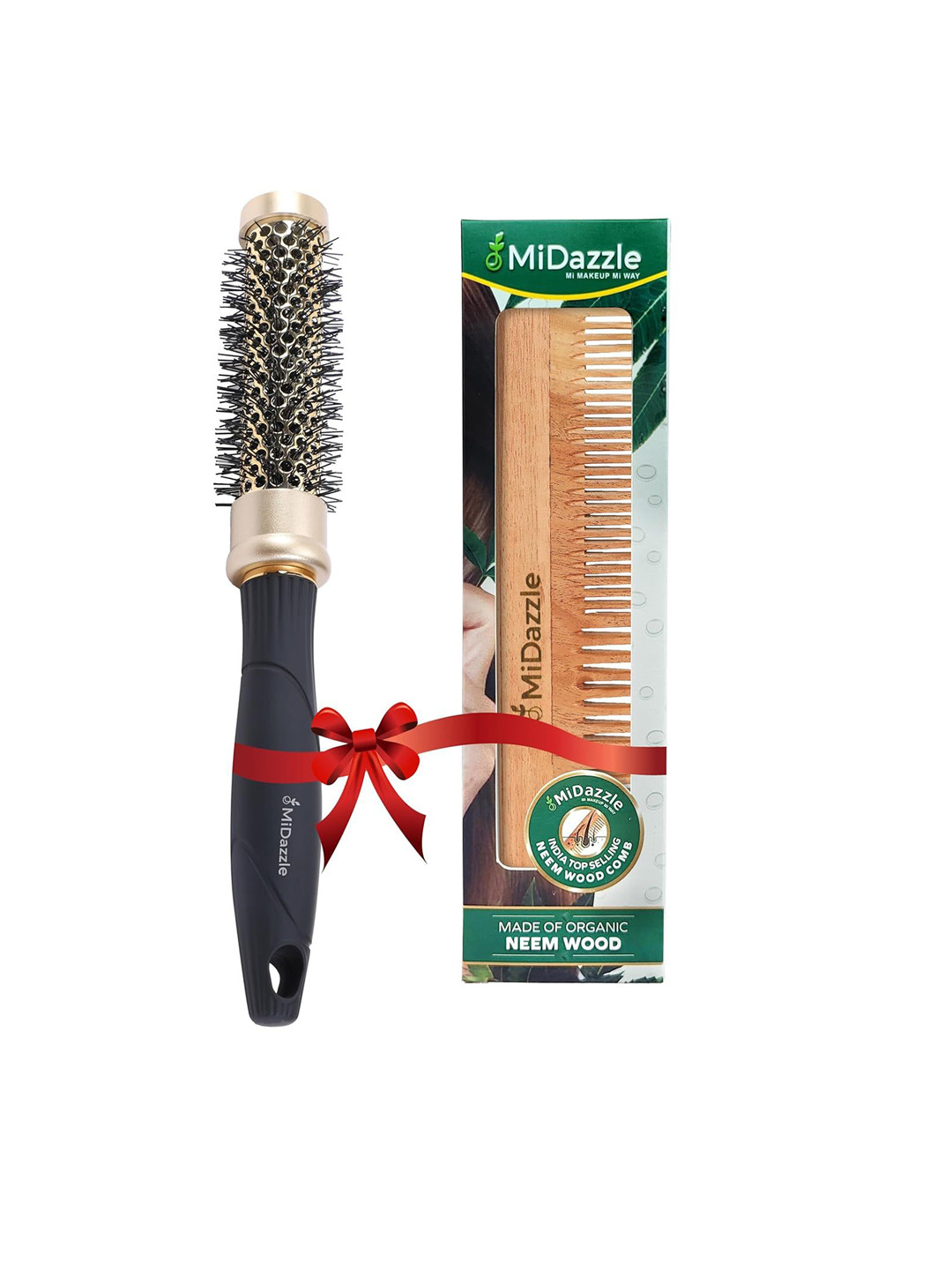 Omidazzle Set Of 2 Premium Curl Hair Brush & Neem Wood Comb For Hair Styling