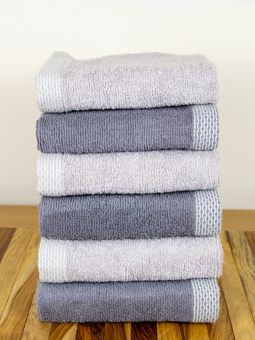 Myntra Elegant Homes 6Pcs Grey & Grey Melange Organic Bamboo 550 GSM Face Towels