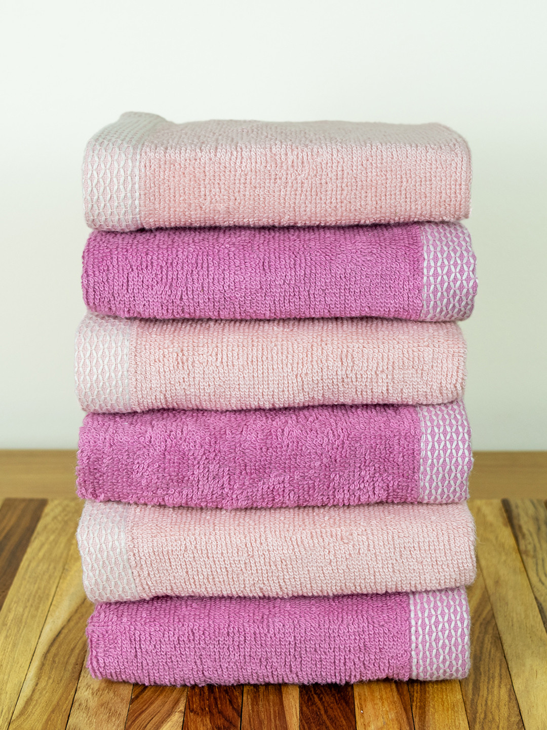 Myntra Elegant Homes 6 Pieces Purple & Peach Organic Bamboo 550 GSM Face Towels
