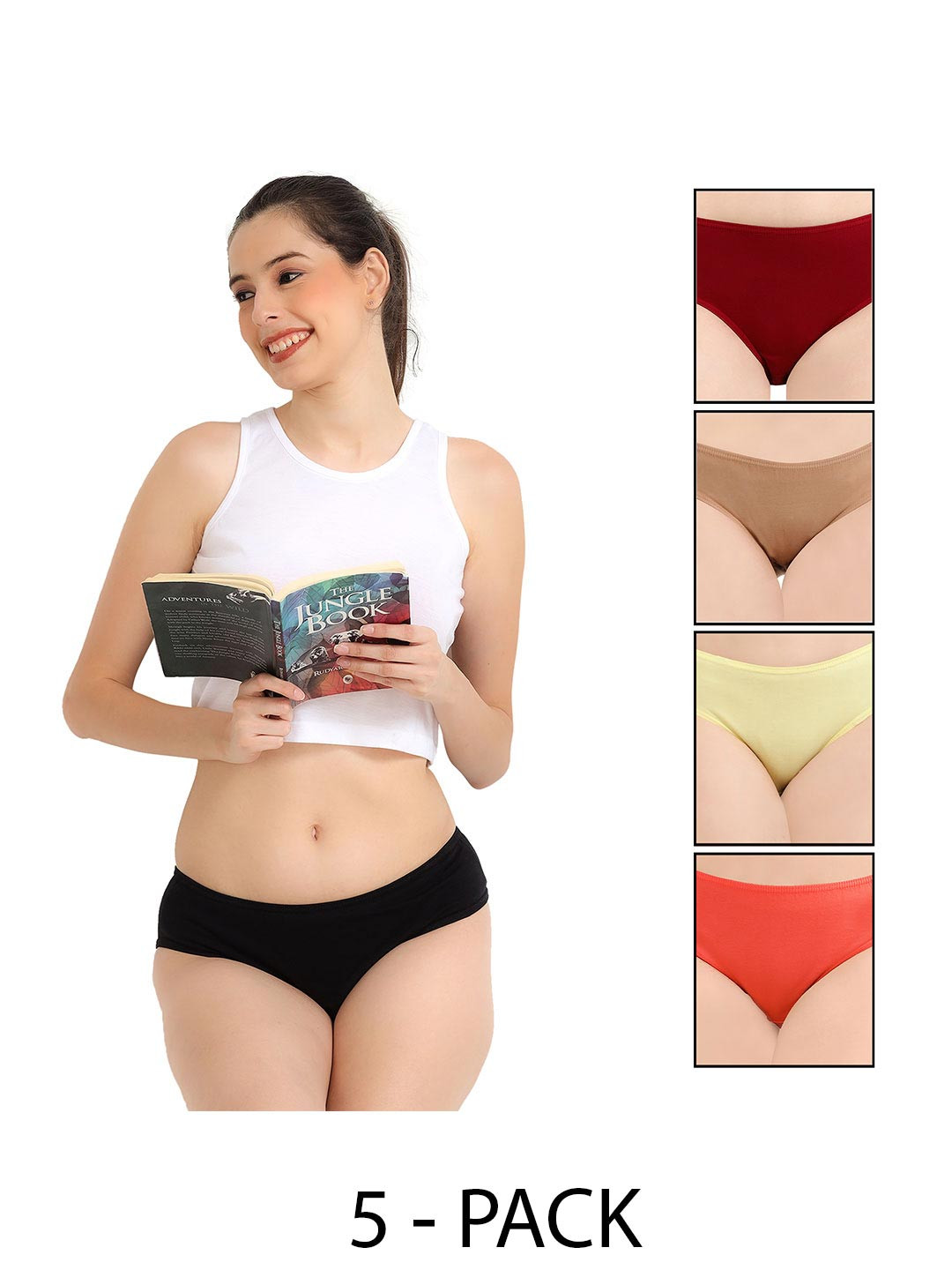 Colour And Comfort Women Pack Of 5 Mid Rise Cotton Hipster Briefs