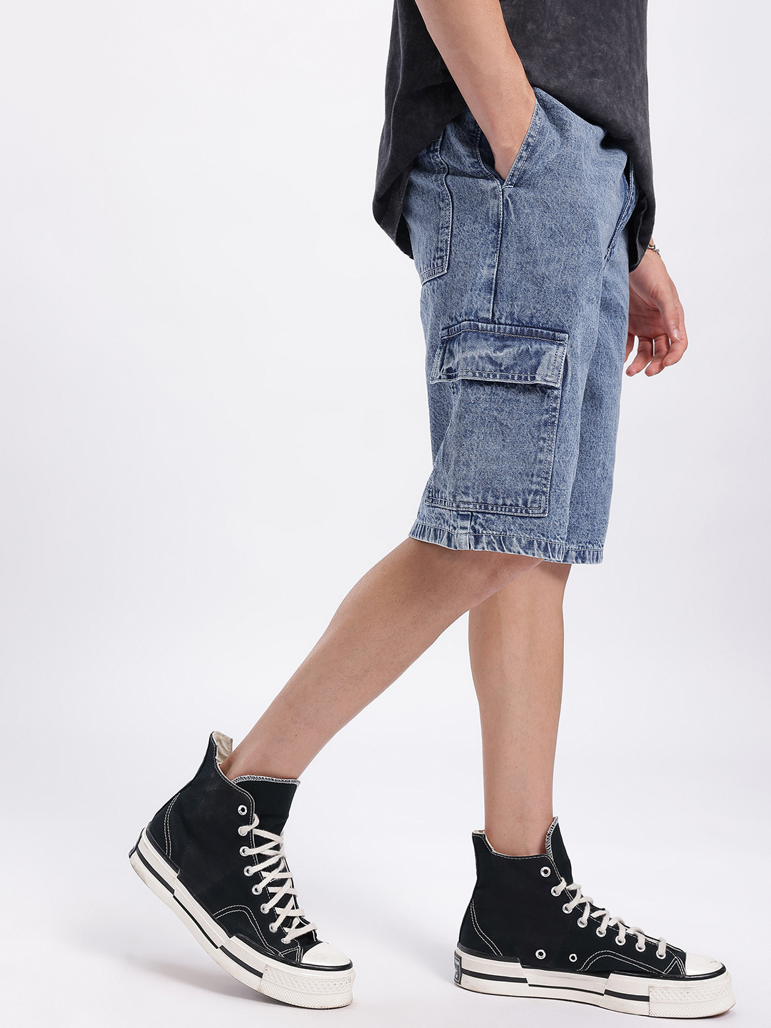 glitchez Men Washed Effect Relaxed Fit Cargo-Style Jorts