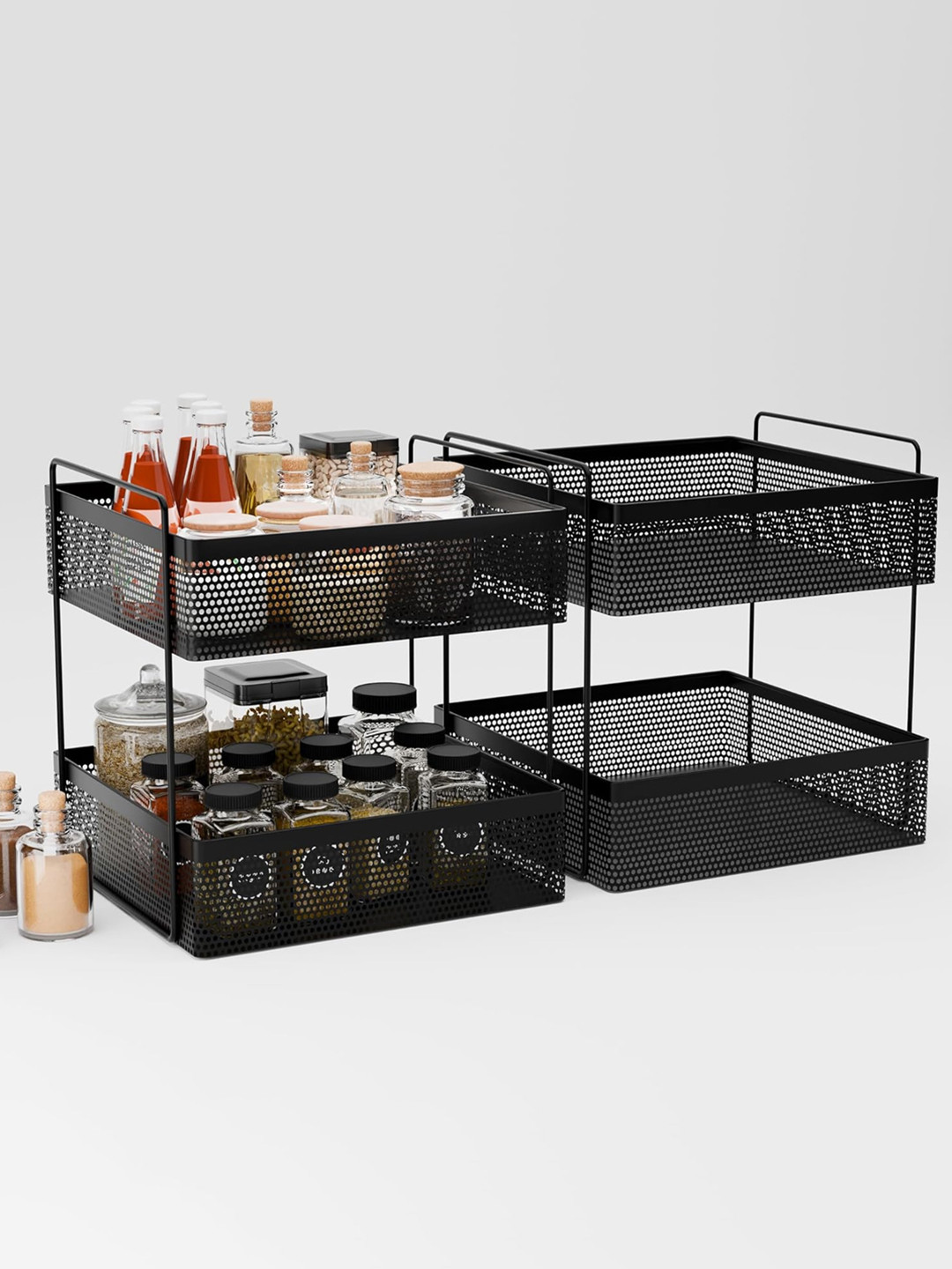 Kuber Industries Black 2 Pieces Square Shaped 2-Tier Metal Kitchen Rack Stand Organisers