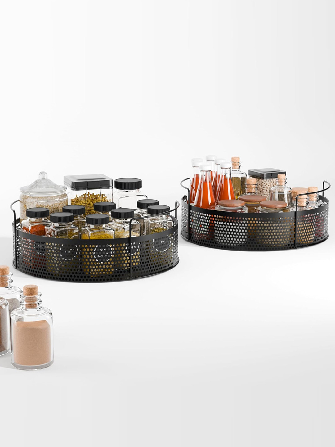 Kuber Industries Black 2 Pieces Round Shaped Metal Kitchen Rack Stand Organisers