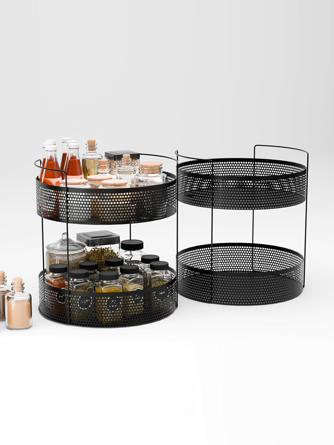 Kuber Industries Black 2 Pieces Round 2-Tier Metal Kitchen Rack Stand Organiser