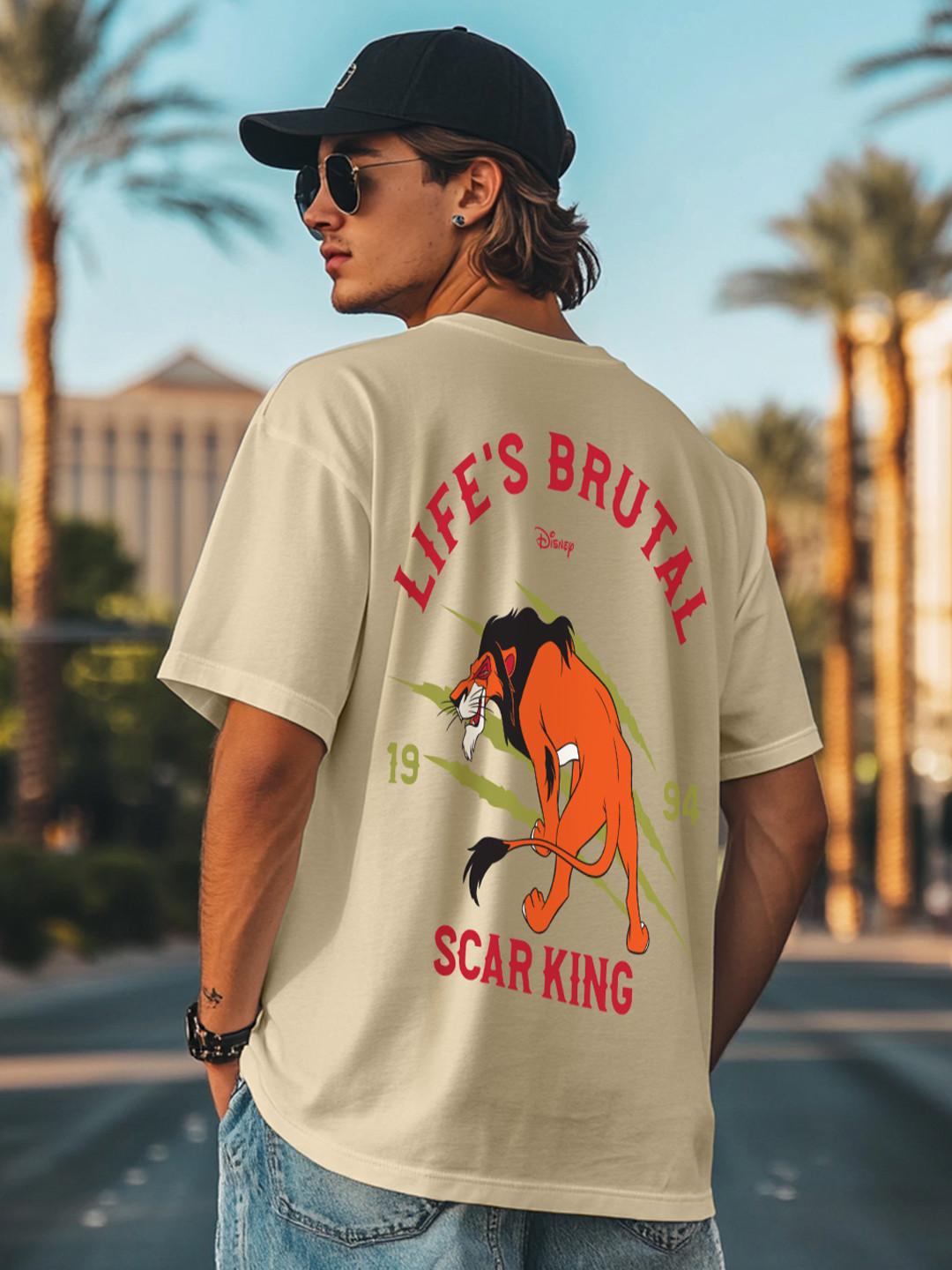 VEIRDO Men Lion King Printed Applique T-shirt