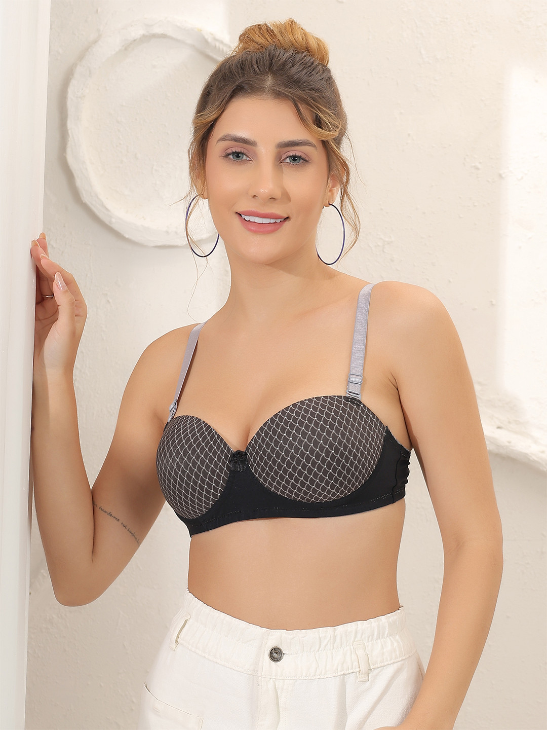 DressBerry Graphic  Half Coverage Cut and Sew Lightly Padded Balconette Bra