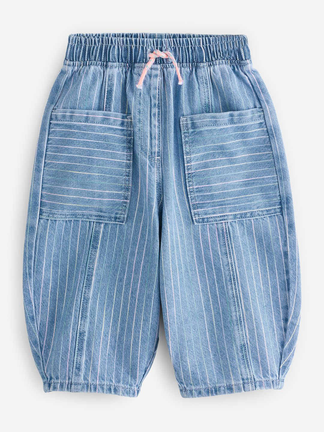 NEXT Infant Girls Mid-Rise Striped Pure Cotton Barrel Fit Jeans