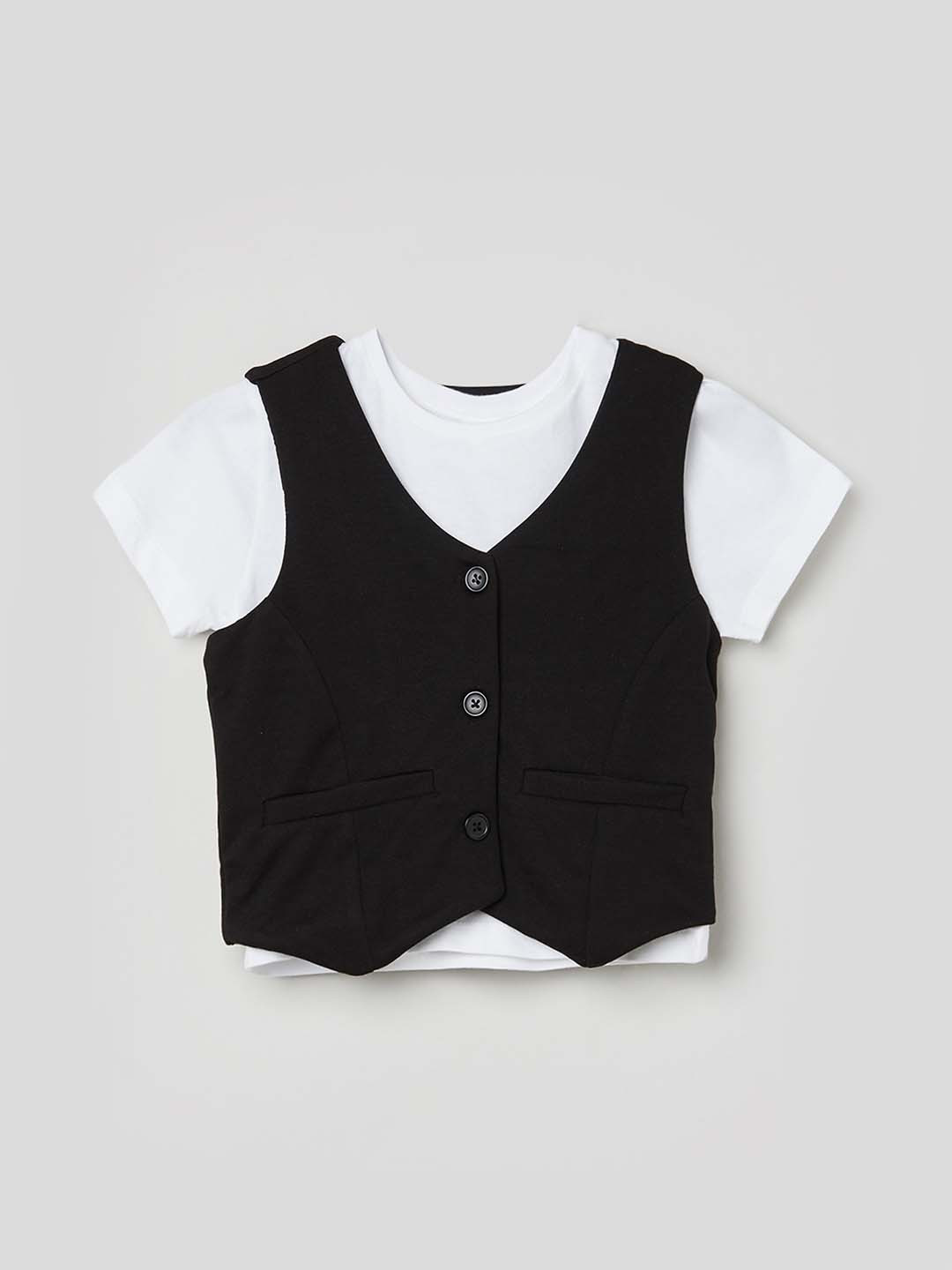 max Girls V-Neck Pure Cotton T-shirt With Vest