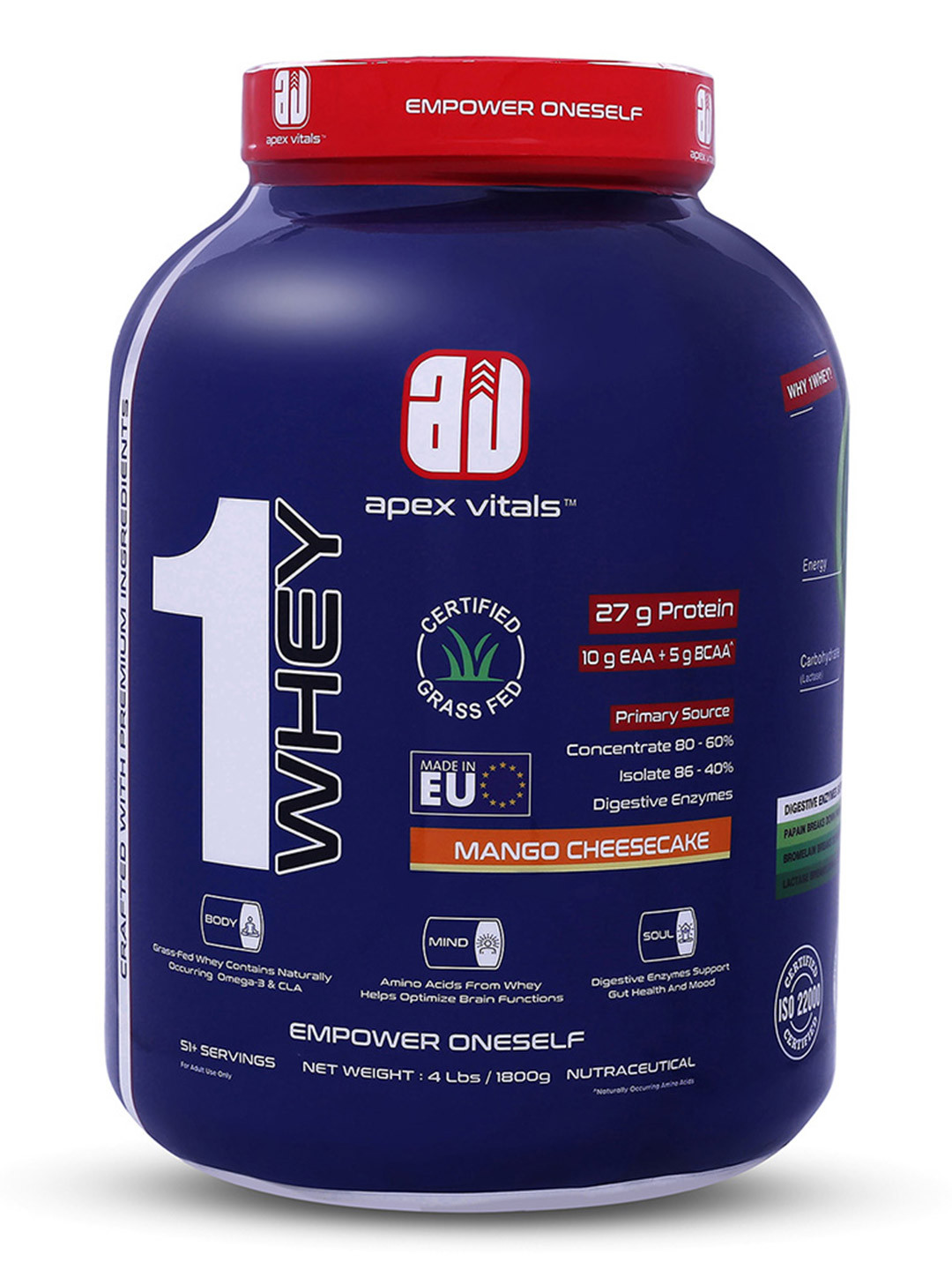 Apex Vitals 1 Grass-Fed Whey Protein - Mango Cheesecake - 4 lbs - 1.8 Kg