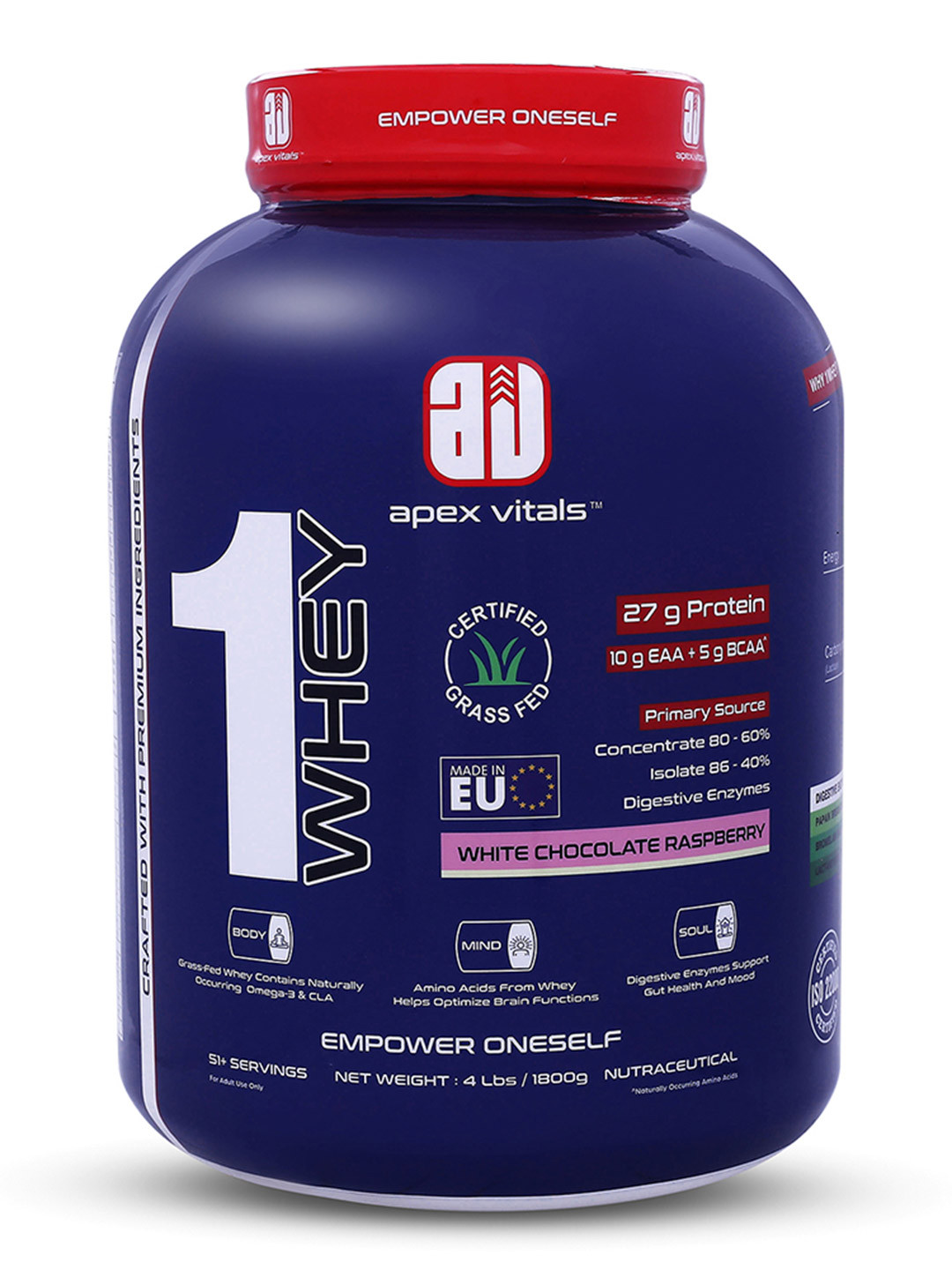 Apex Vitals White Chocolate Raspberry 1 Whey - Grass-Fed Whey Protein - 1800 g